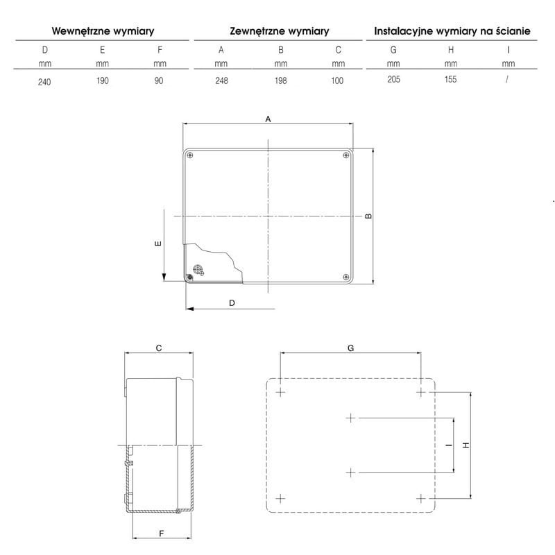 Scatola Derivazione IP56 Pareti Lisce 240x190x90 Mm - Per Installazioni Elettriche, Resistente A Polvere E Getti D’acqua
