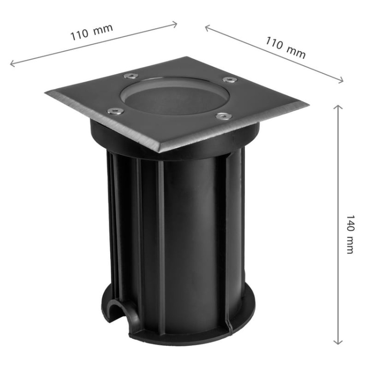 Oprawa najazdowa LUKKA CONNECT GU10 4W szara kwadratowa IP67 przelotowa Spectrum wymiary