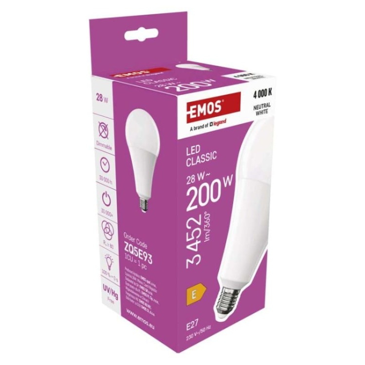 Żarówka LED E27 Classic A95 28W=200W biała neutralna 4000K 3452lm EMOS opakowanie