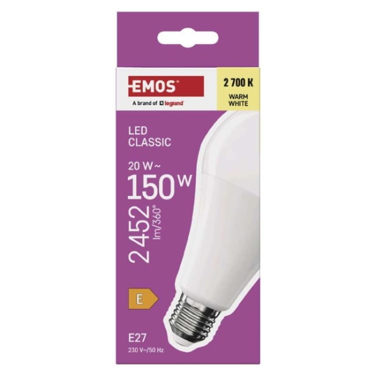 Żarówka LED E27 Classic A80 20W=150W biała ciepła 2700K 2452lm EMOS opakowanie