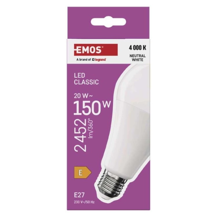 Żarówka LED E27 Classic A80 20W=150W biała neutralna 4000K 2452lm EMOS opakowanie