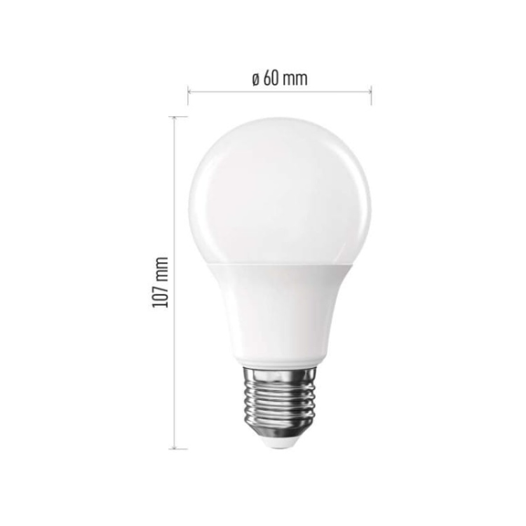 Żarówka LED E27 Classic A60 7W=60W biała zimna 6500K 806lm EMOS wymiary