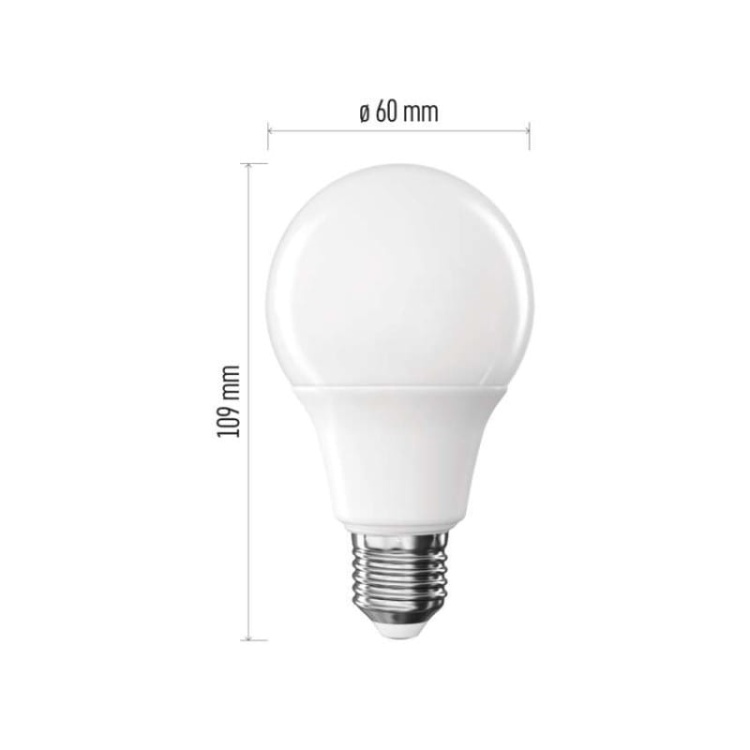 Żarówka LED E27 Classic A60 9.5W=75W biała zimna 6500K 1055lm EMOS wymiary