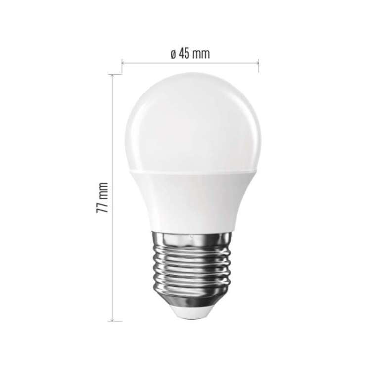 Żarówka LED E27 classic mini globe 4,2W (40 W) 470 lm biała neutralna 4000K EMOS wymiary