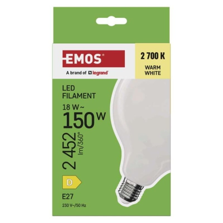 Żarówka E27 LED G125 18W=150W biała ciepła 2700K 2452lm EMOS opakowanie