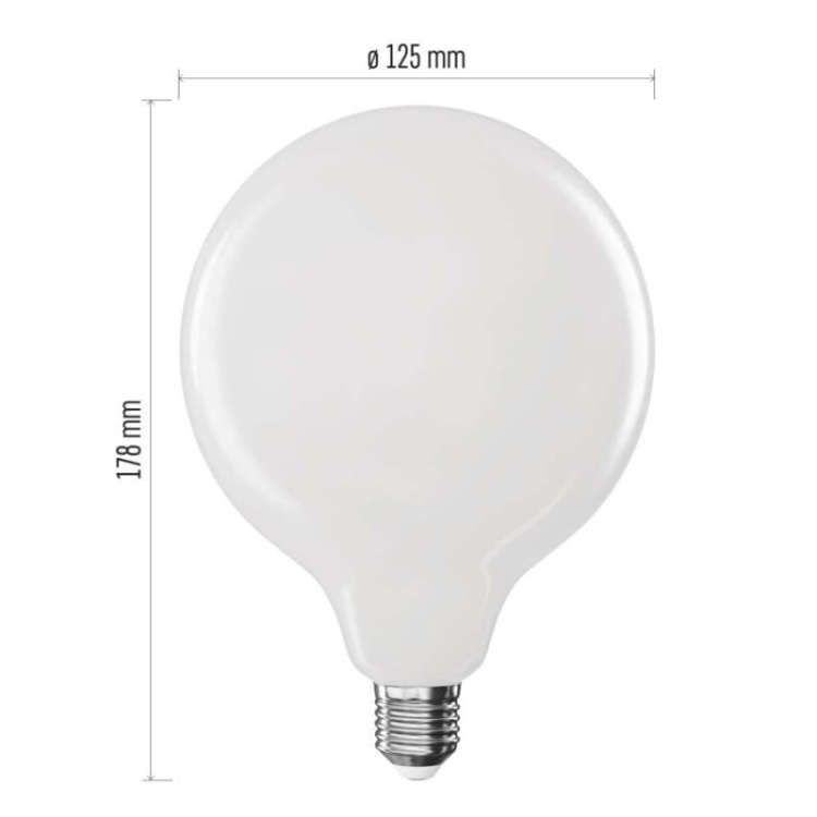 Żarówka E27 LED G125 11W=100W biała neutralna 4000K 1521lm EMOS wymiary