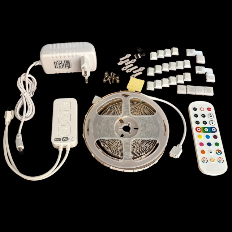 Zestaw taśma LED muzyczna SMART RGB 5m 36W 12V TUYA Alexa,Google IP20 Ecolight EC79989 rozpakowany.jpg