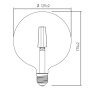Żarówka LED G125 E27 4W 300lm b.ciepła 3000K 360° filament GTV wymiary