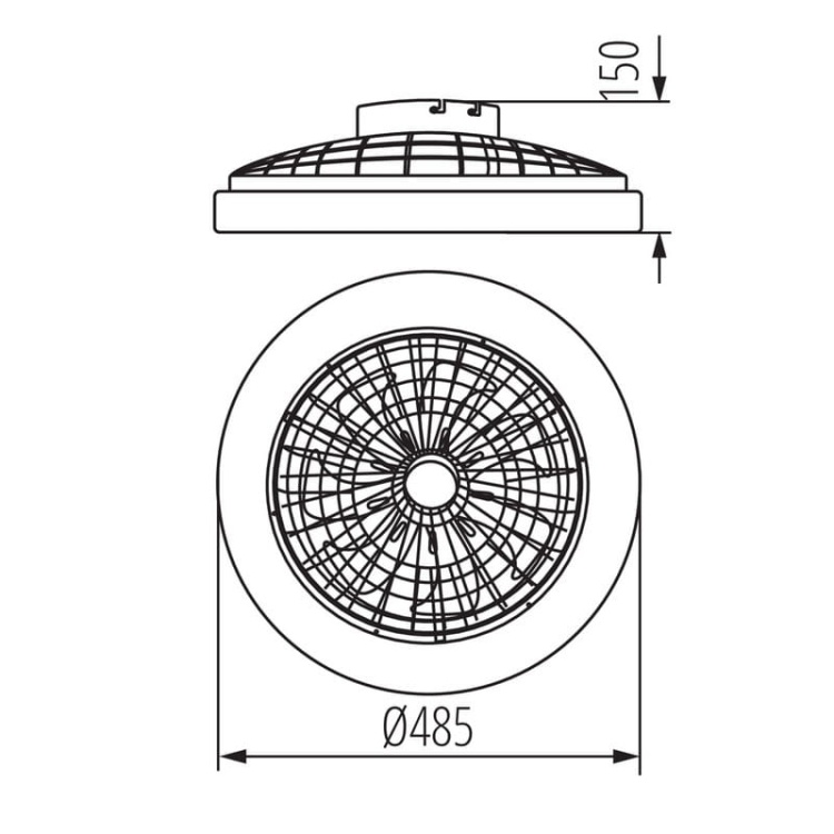 Plafoniera LED PLAVE z wentylatorem CCT+RGB 48W 2110lm ∅485mm Kanlux 38034 wymiary