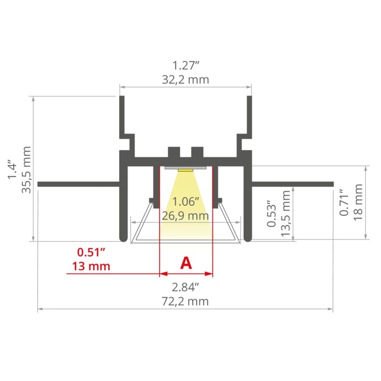 Profil FOLED / sufit napinany wymiary