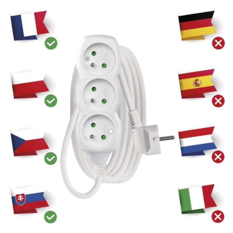 Przedłużacz P0313R 3G 3m 1,5mm² biały EMOS uniwersalność