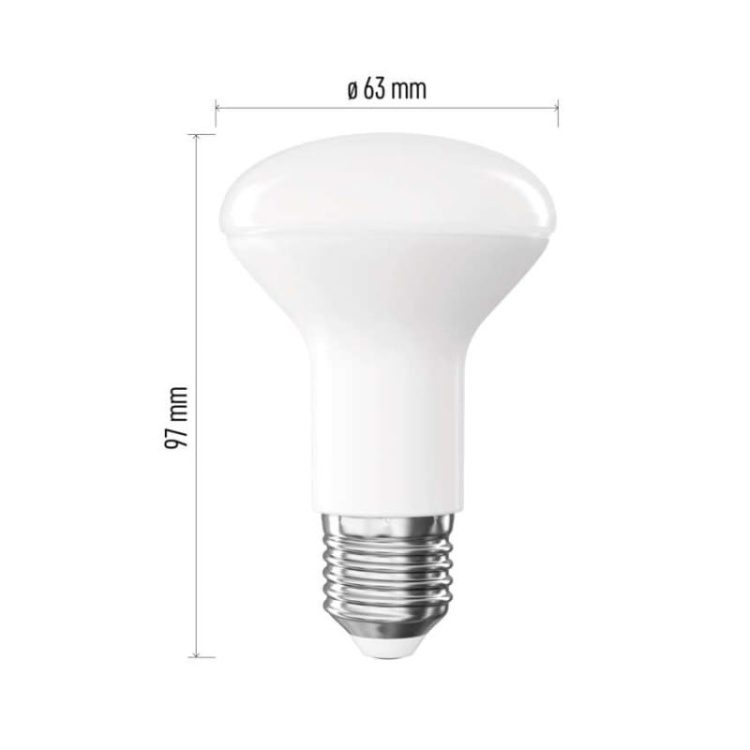 Żarówka LED E27 Classic R63 7W=60W biała neutralna 4000K 806lm EMOS wymiary