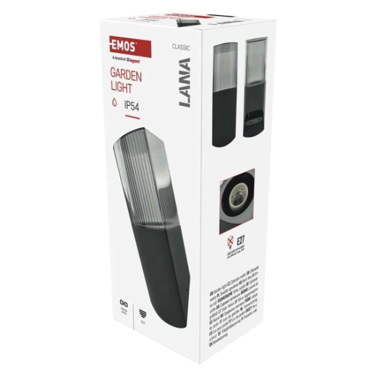 Oprawa elewacyjna ogrodowa LANA 28.5cm E27 max. 25W antracyt IP54 Emos opakowanie