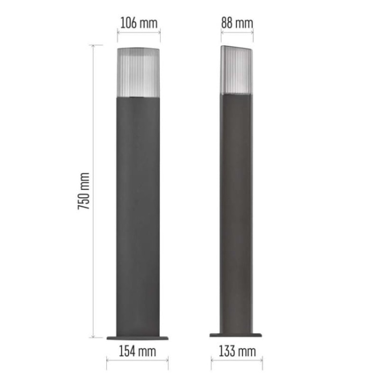 Słupek ogrodowy lana 75cm E27 max. 25W antracyt IP54 Emos wymiary