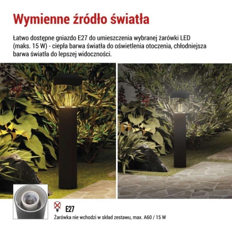 Słupek ogrodowy ARTEO 50cm E27 max. 15W antracyt IP44 Emos informacje