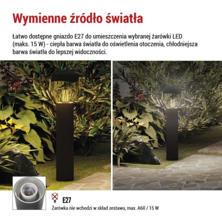 Słupek ogrodowy ARTEO 80cm E27 max. 15W antracyt IP44 Emos informacje