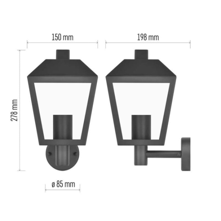 Oprawa elewacyjna ogrodowa ADENIA 28cm E27 15W IP44 czarna Emos wymiary