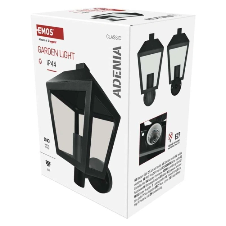 Oprawa elewacyjna ogrodowa ADENIA 28cm E27 15W IP44 czarna Emos opakowanie