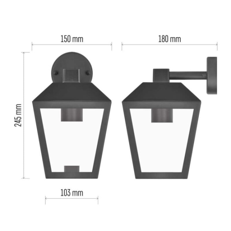 Oprawa elewacyjna ogrodowa ADENIA 24.5cm E27 15W IP44 czarna Emos wymiary