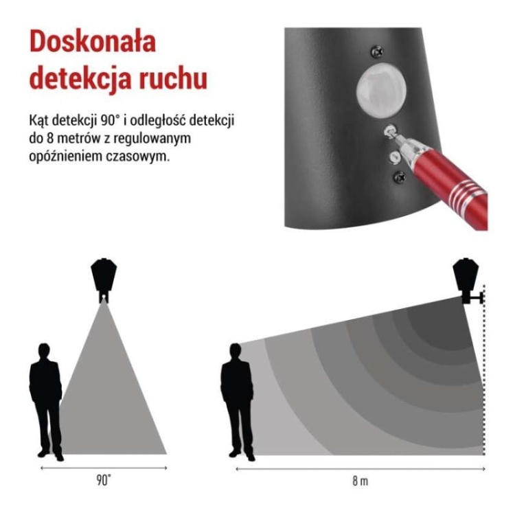 Oprawa elewacyjna ogrodowa ADENIA z czujnikiem PIR 30cm E27 15W IP44 czarna Emos informacje