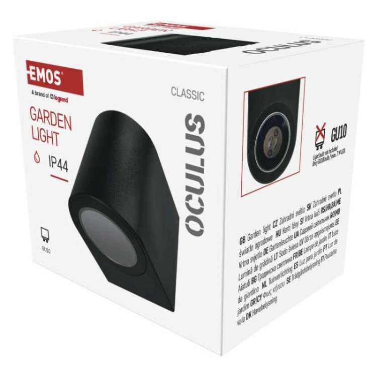 Oprawa naścienna jednokierunkowa OCULUS GU10 35W IP44 czarna Emos opakowanie