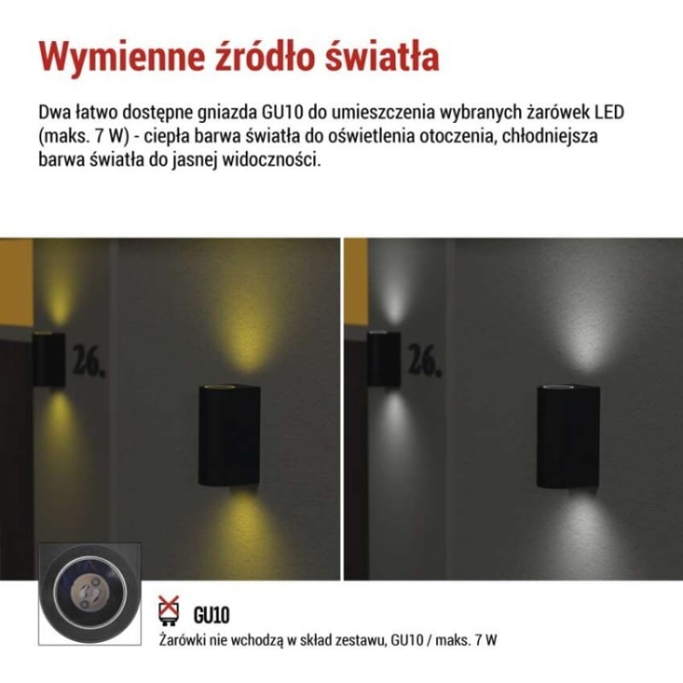 Oprawa naścienna dwukierunkowa OCULUS GU10 2x 35W IP44 czarna Emos informacje