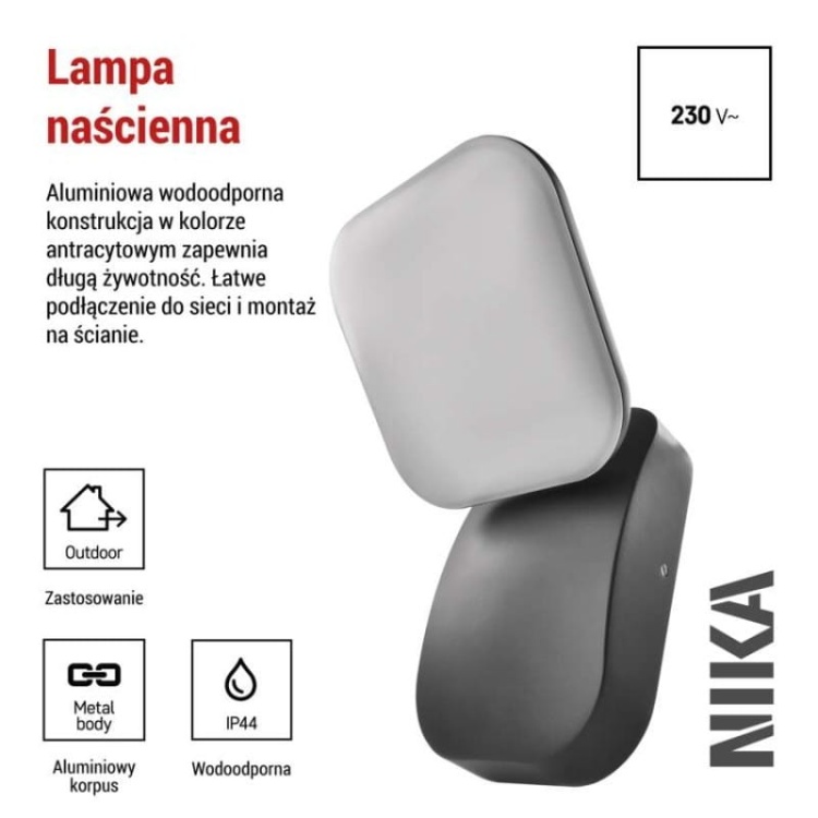 Oprawa elewacyjna LED NIKA 12.5W 3000K 900lm antracyt IP44 Emos informacje