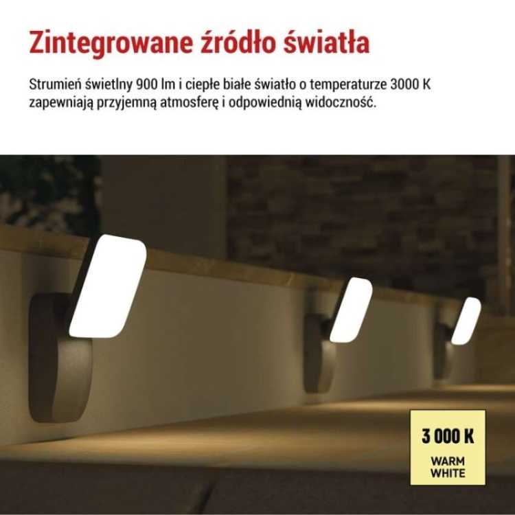 Oprawa elewacyjna LED NIKA 12.5W 3000K 900lm antracyt IP44 Emos informacje