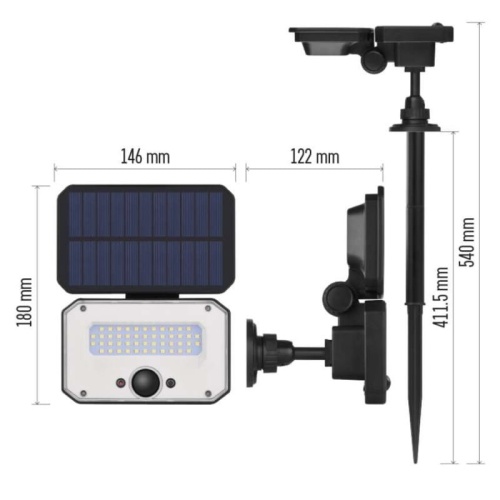 Naświetlacz LED Garden SPILO solarny z PIR 4000K 1500lm IP54 Emos wymiary