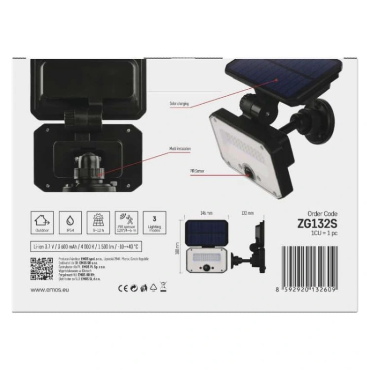 Naświetlacz LED Garden SPILO solarny z PIR 4000K 1500lm IP54 Emos opakowanie