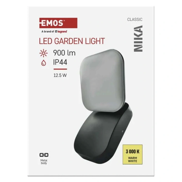 Oprawa elewacyjna LED NIKA 12.5W 3000K 900lm antracyt IP44 Emos opakowanie