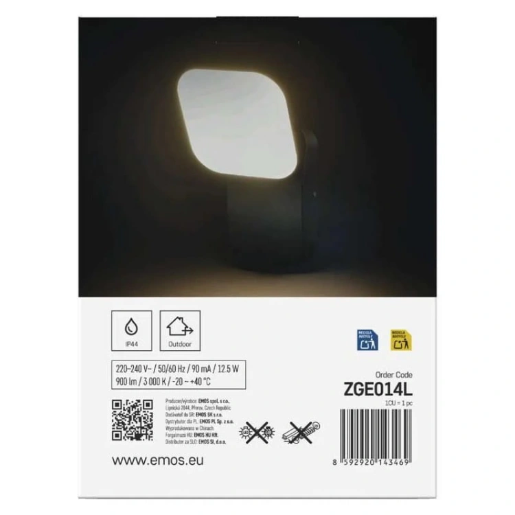 Oprawa elewacyjna LED NIKA 12.5W 3000K 900lm antracyt IP44 Emos opakowanie