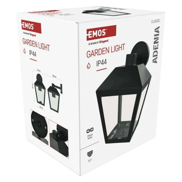 Oprawa elewacyjna ogrodowa ADENIA 24.5cm E27 15W IP44 czarna Emos opakowanie