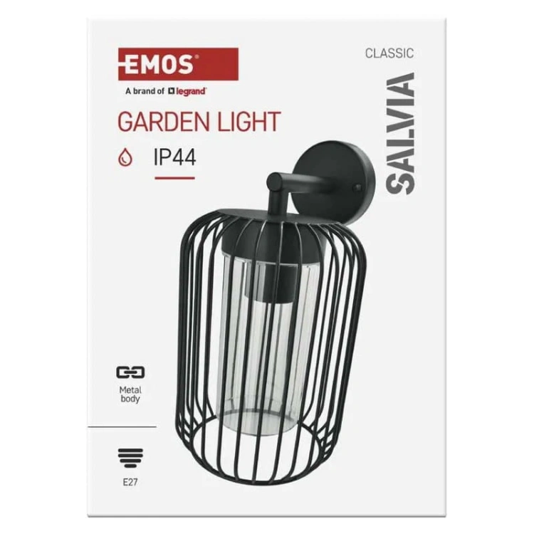 Oprawa elewacyjna ogrodowa SALVIA 28.5cm E27 15W IP44 czarna Emos opakowanie
