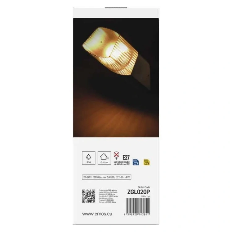 Oprawa elewacyjna ogrodowa LANA 28.5cm E27 max. 25W antracyt IP54 Emos opakowanie