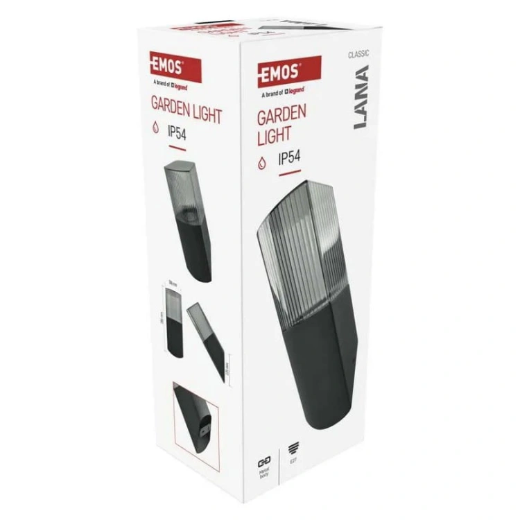 Oprawa elewacyjna ogrodowa LANA 28.5cm E27 max. 25W antracyt IP54 Emos opakowanie