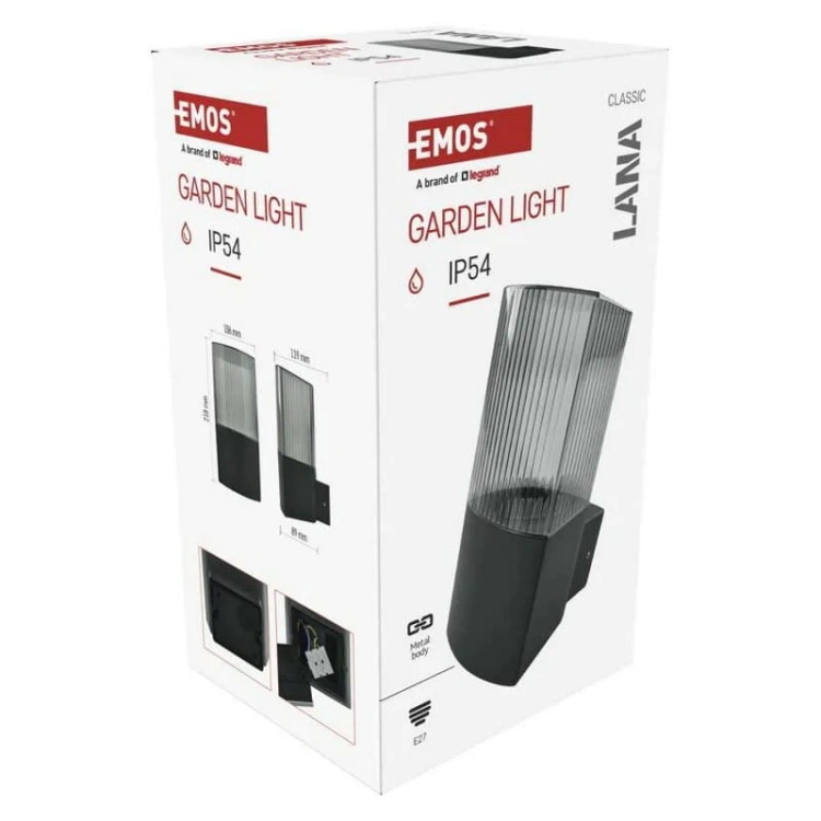 Oprawa elewacyjna ogrodowa LANA 22cm E27 max. 25W antracyt IP54 Emos opakowanie