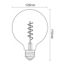 Żarówka LED G125 E27 4W 265lm b.ciepła 2200K 360° filament GTV wymiary