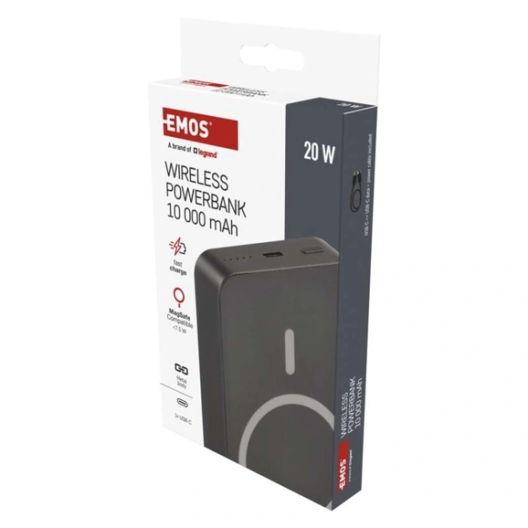 Powerbank EMOS WI 1046 10 000 mAh 20 W+Wireless szary opakowanie