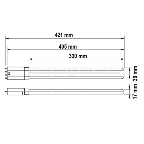 Świetlówka LED Philips PLL CorePro 2G11 16.5W 830 4P biała ciepła 2000lm 230V EM/Mains  wymiary