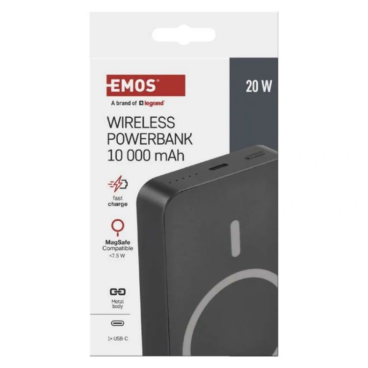 Powerbank EMOS WI 1046 10 000 mAh 20 W+Wireless szary opakowanie przód