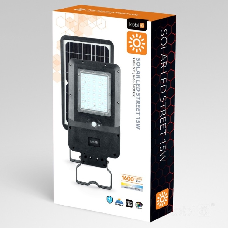Oprawa drogowa z czujnikiem ruchu Solar LED STREET 15W 4000K IP65 Kobi opakowanie
