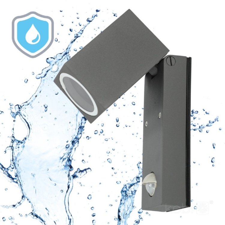 Kinkiet ogrodowy z czujnikiem ruchu QUAZAR 15 1xU10 LX IP44 szary Kobi wodoodporność