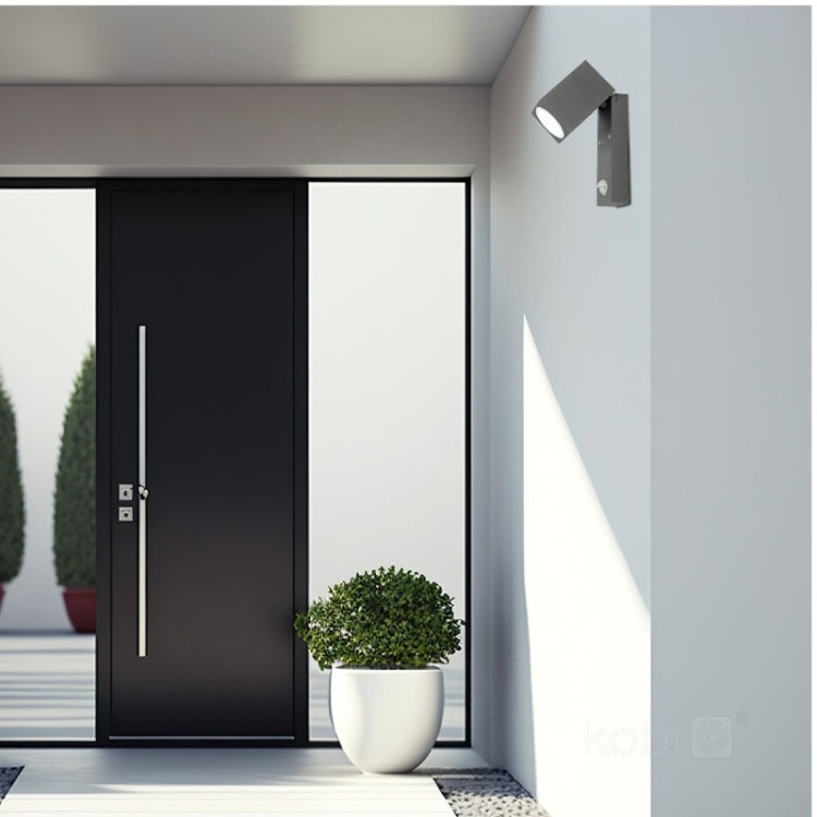 Kinkiet ogrodowy z czujnikiem ruchu QUAZAR 15 1xU10 LX IP44 szary Kobi zastosowanie