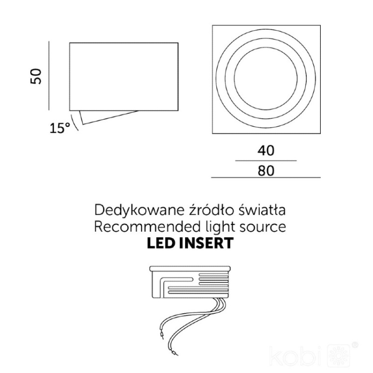 Oprawa do nadbudowania OH37 S czarna Kobi wymiary
