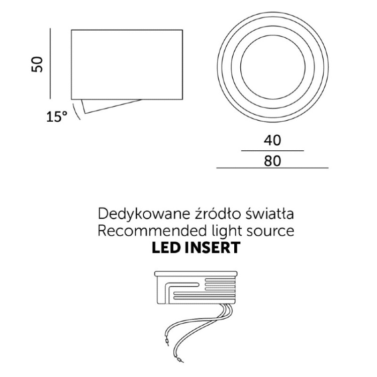 Oprawa do nadbudowania OH36 S biała Kobi wymiary