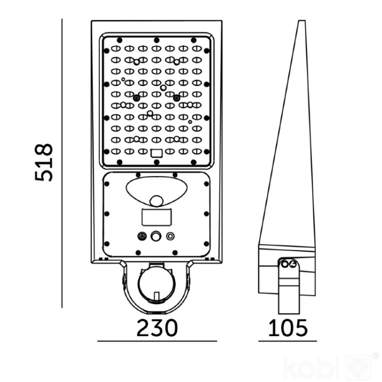 Oprawa drogowa z czujnikiem ruchu Solar LED STREET 30W 2CCT IP65 Kobi Premium wymiary