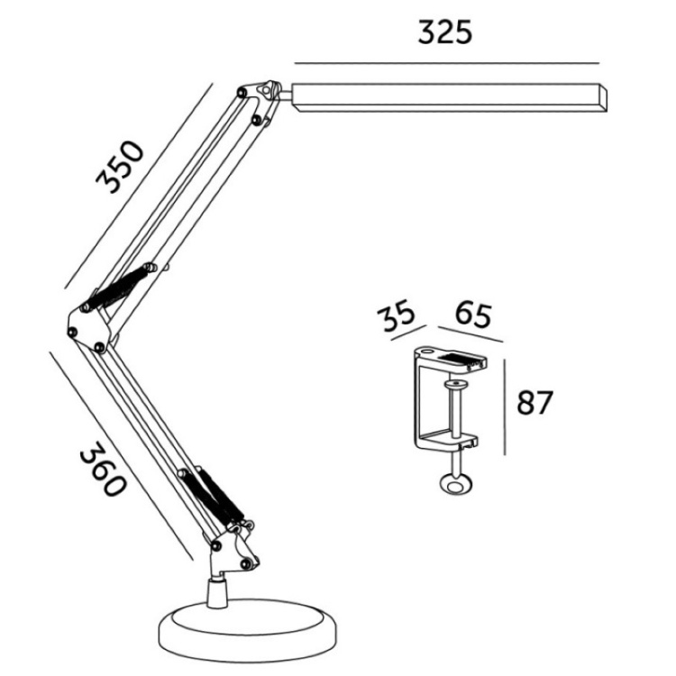 Lampka biurkowa LED TENUIX 14W 3CCT czarna LED2B wymiary