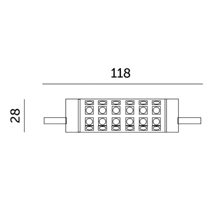 Żarówka LED J118 15W R7S 3000K Kobi wymiary