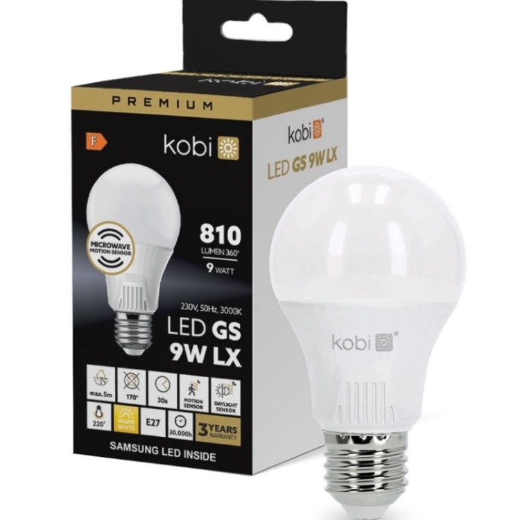 Żarówka z czujnikiem ruchu LED GS 9W E27 3000K LX Kobi Premium przód